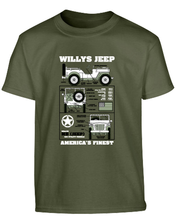 Kids Willys Jeep T-shirt Olive Green