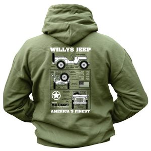 Willys Jeep HOODIE   Olive Green (New Design)